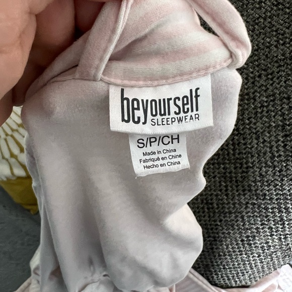 Be Yourself sleepwear pink white striped open front tie robe - Picture 4 of 5